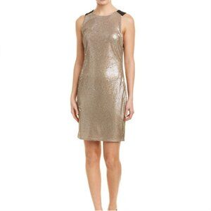 Belle Badgley Mischka Gold Sequin Cocktail Dress Size US 0 Bow Mini Glitter Glam